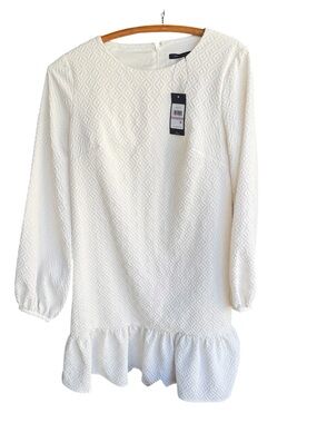 NWT Tommy Hilfiger White Textured Long-Sleeve Ruffle-Hem Midi Dress Size 6